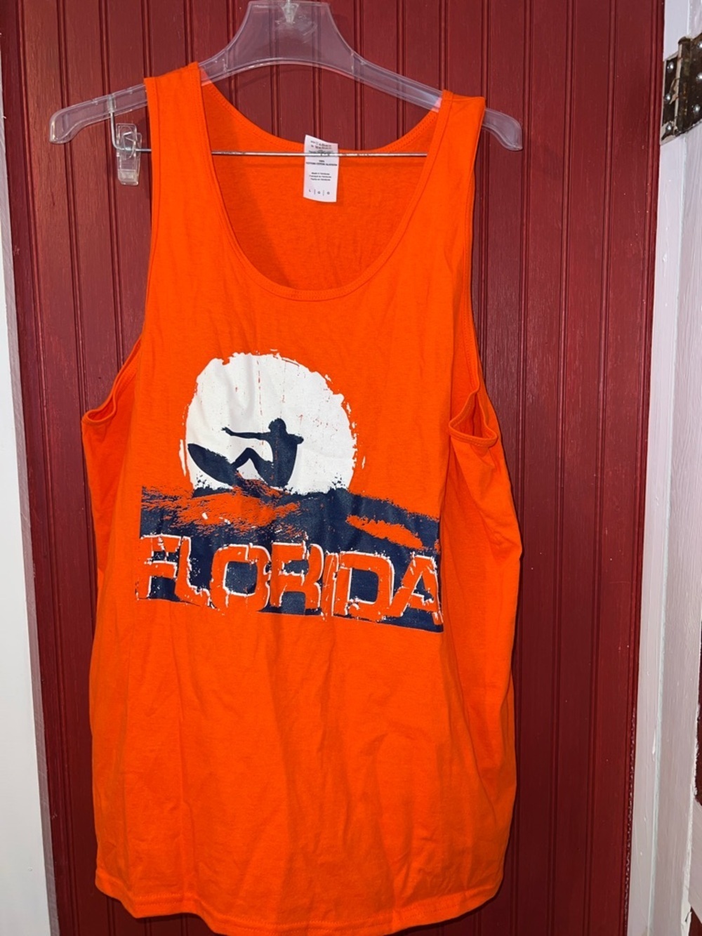 Gildan Orange Florida Surf Tank Top with White & Navy Graphic L